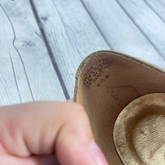 Vintage 90’s Loafers Womens 9.5 Silver Gold Leather Bow Flat Comfort Shoes Party - Picture 10 of 13